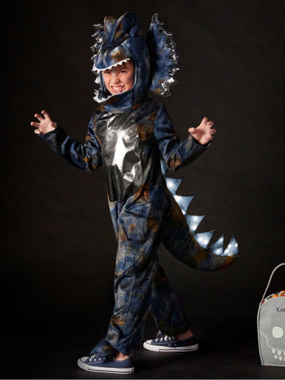 Pottery Barn Kids Dilophosaurus Dinosaur Light-Up Halloween Costume Sz 7-8